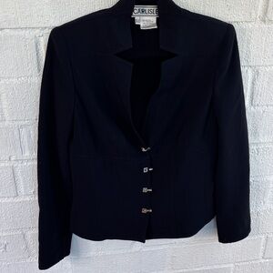 Carlisle Wool Shoulder Pads Silver Button Accents Navy Blue Blazer Jacket sz 4